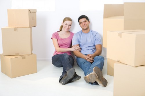 House removal team planning access and unloading for a Woking property