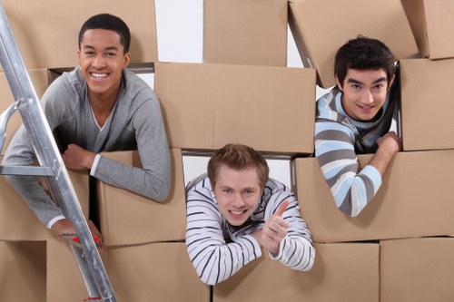 Packed boxes and furniture prepared for a house move